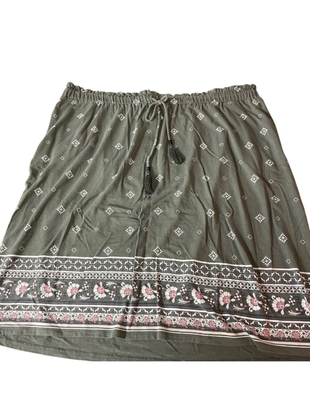 J. Jill Boho Pull On Skirt Tassels Sz XL Stretch Casual Unlined Pockets